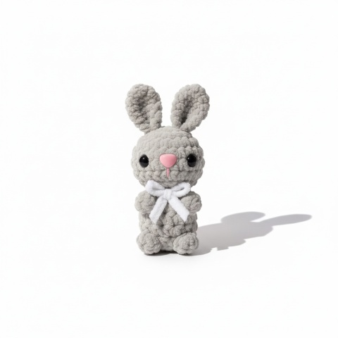 Króliczek Szydełkowy Wielkanocny 12cm Szary Pluszowy Handmade