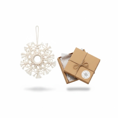 Makrama Gwiazdka Zawieszka Choinkowa 15cm Biała Bawełniana Śnieżynka Handmade