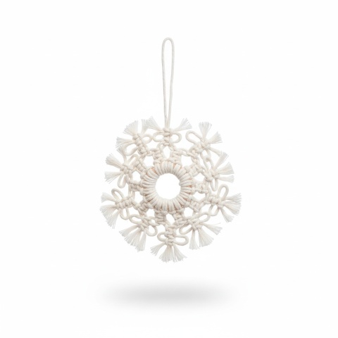 Makrama Gwiazdka Zawieszka Choinkowa 15cm Biała Bawełniana Śnieżynka Handmade
